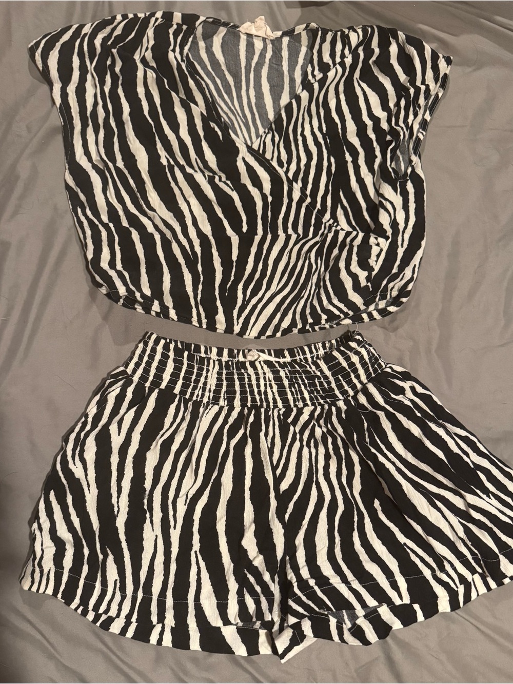 Elan Black and Cream Zebra Stripe Two-Piece Set